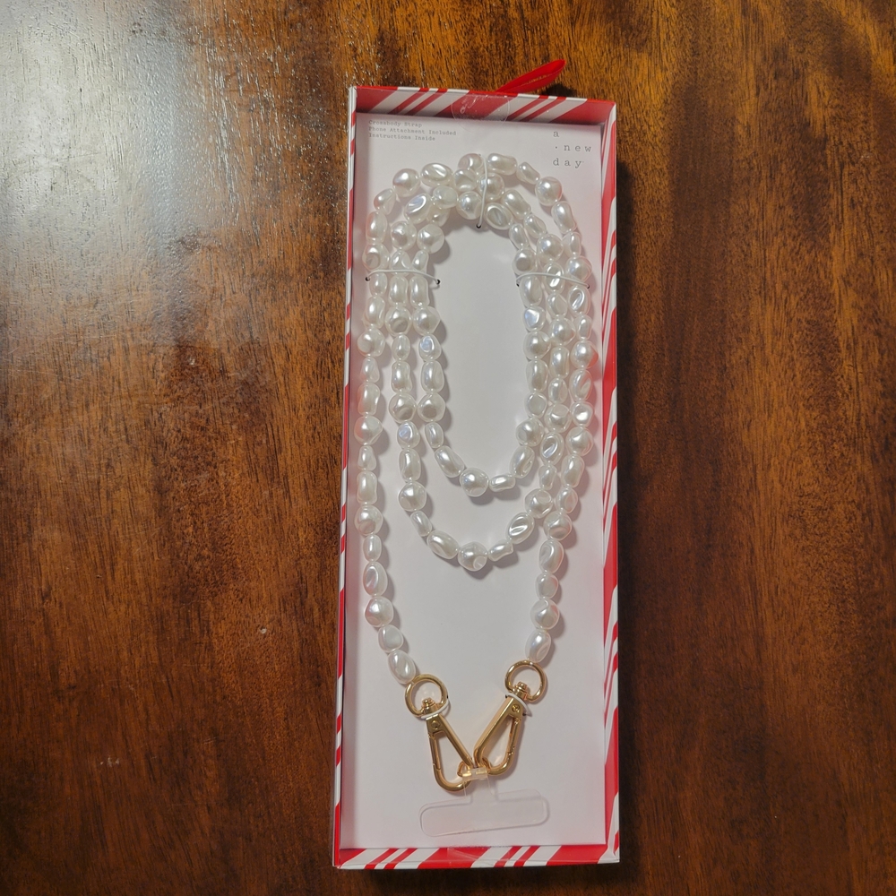 A New Day White Beaded Crossbody Strap For Phone NWT
